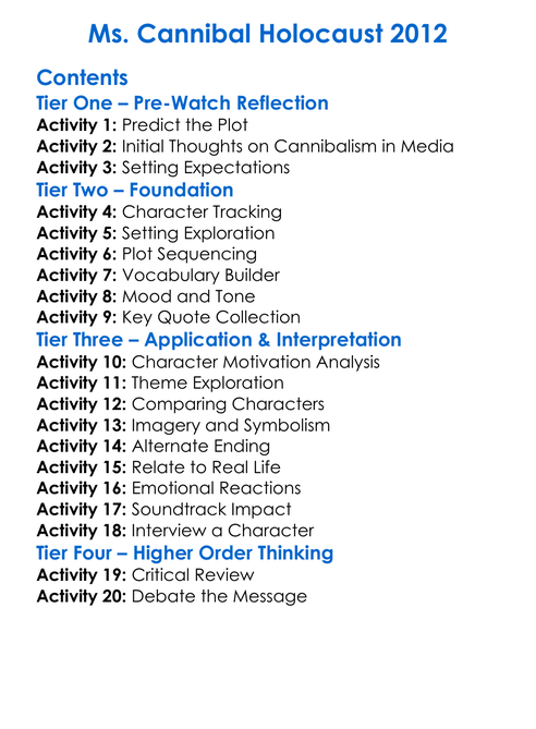 Ms Cannibal Holocaust 2012 Worksheet Activity Booklet
