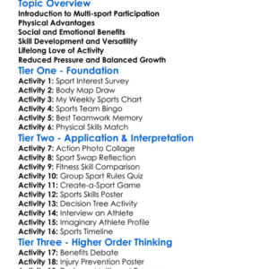 Multi-Sport Participation Benefits Worksheet Activity Booklet