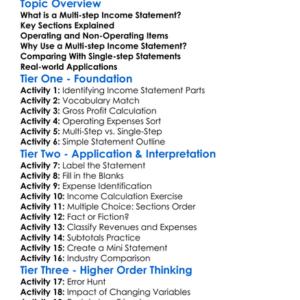 Multi-Step Income Statement Worksheet Activity Booklet