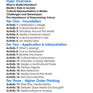 Multiculturalism In Media Worksheet Activity Booklet