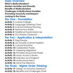 Multiculturalism In Modern Societies Worksheet Activity Booklet