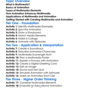 Multimedia And Animation Worksheet Activity Booklet