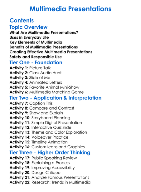 Multimedia Presentations Worksheet Activity Booklet