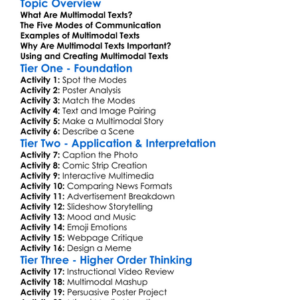 Multimodal Texts Worksheet Activity Booklet