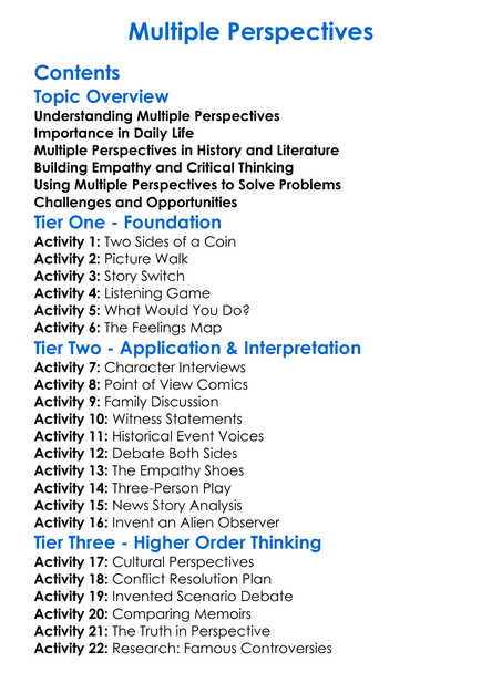 Multiple Perspectives Worksheet Activity Booklet