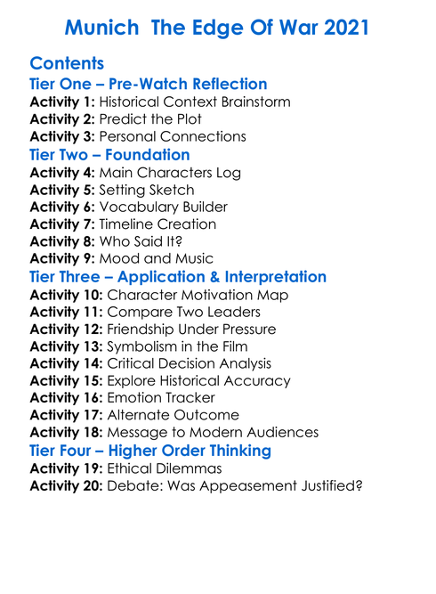 Munich The Edge Of War 2021 Worksheet Activity Booklet