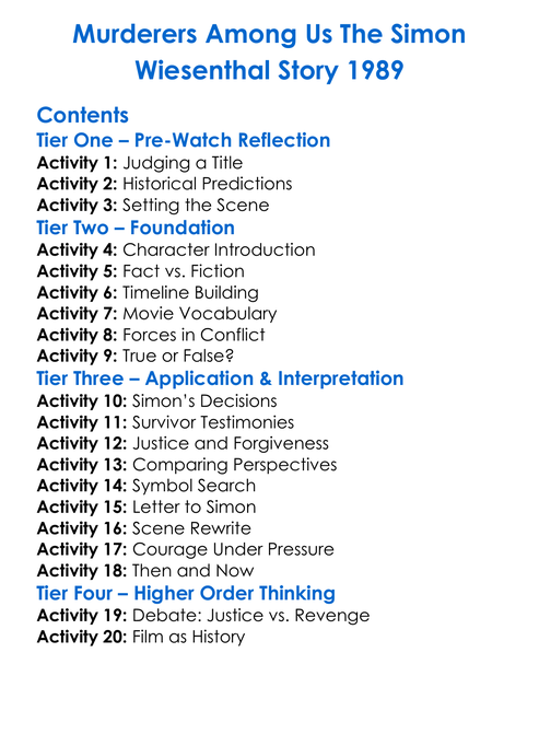 Murderers Among Us The Simon Wiesenthal Story 1989 Worksheet Activity Booklet