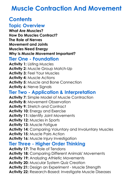 Muscle Contraction And Movement Worksheet Activity Booklet