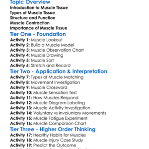 Muscle Tissue Worksheet Activity Booklet