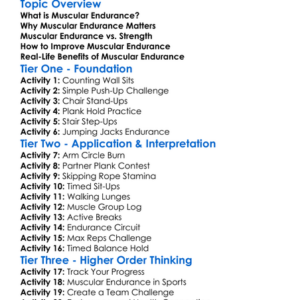 Muscular Endurance Worksheet Activity Booklet