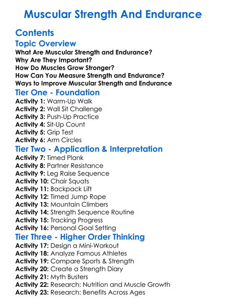 Muscular Strength And Endurance Worksheet Activity Booklet
