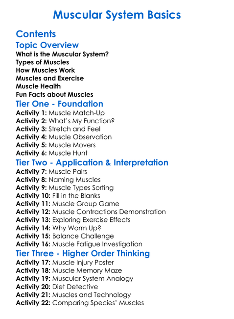 Muscular System Basics Worksheet Activity Booklet
