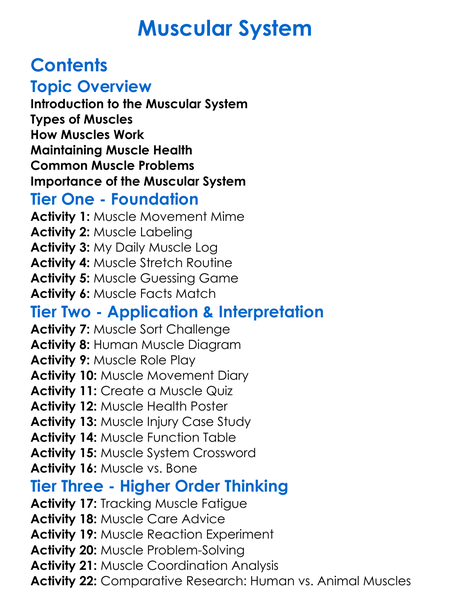 Muscular System Worksheet Activity Booklet