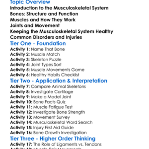 Musculoskeletal System In Humans Worksheet Activity Booklet