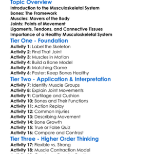 Musculoskeletal System Worksheet Activity Booklet