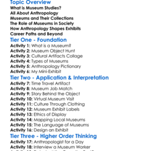 Museum Studies And Anthropology Worksheet Activity Booklet