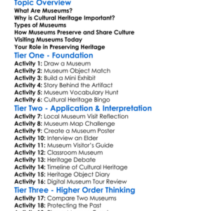 Museums And Cultural Heritage Worksheet Activity Booklet