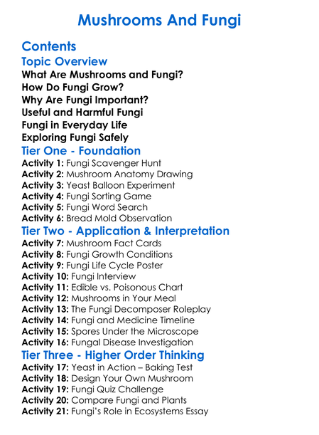 Mushrooms And Fungi Worksheet Activity Booklet
