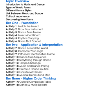 Music And Dance Forms Worksheet Activity Booklet