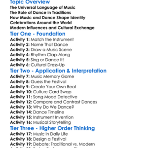 Music And Dance In Cultures Worksheet Activity Booklet