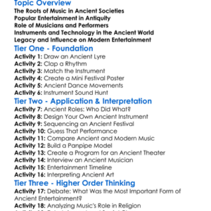 Music And Entertainment In Antiquity Worksheet Activity Booklet