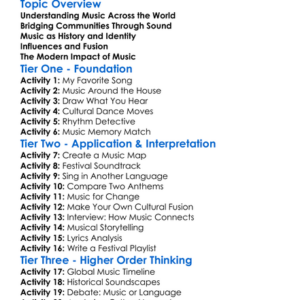 Music As A Cultural Connector Worksheet Activity Booklet