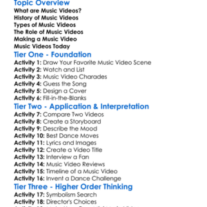 Music Videos Worksheet Activity Booklet