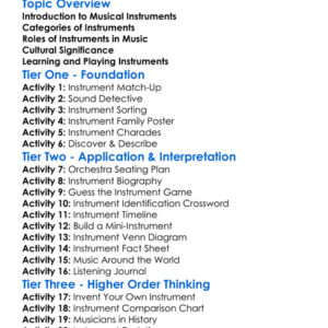 Musical Instruments Worksheet Activity Booklet