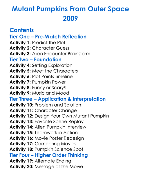 Mutant Pumpkins From Outer Space 2009 Worksheet Activity Booklet