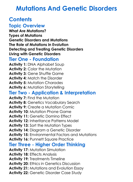 Mutations And Genetic Disorders Worksheet Activity Booklet