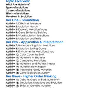 Mutations And Their Effects Worksheet Activity Booklet