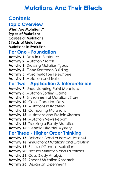 Mutations And Their Effects Worksheet Activity Booklet
