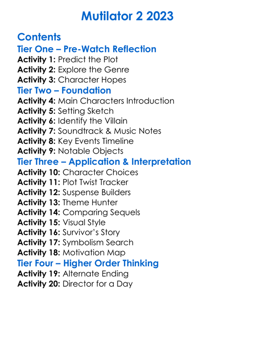Mutilator 2 2023 Worksheet Activity Booklet