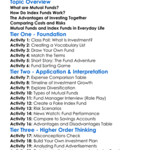 Mutual Funds And Index Funds Worksheet Activity Booklet