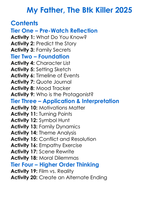 My Father The Btk Killer 2025 Worksheet Activity Booklet
