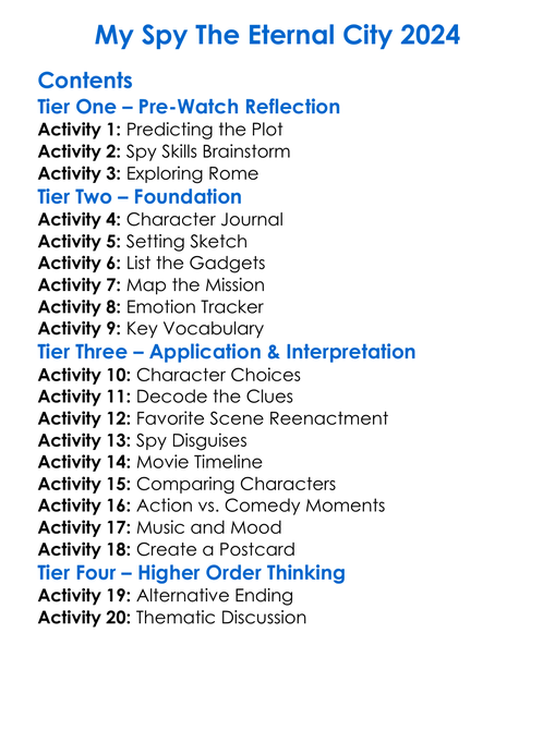 My Spy The Eternal City 2024 Worksheet Activity Booklet