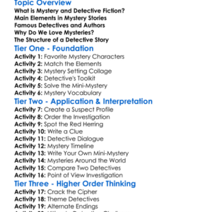 Mystery And Detective Fiction Worksheet Activity Booklet