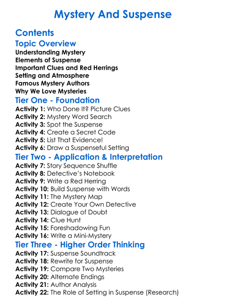 Mystery And Suspense Worksheet Activity Booklet