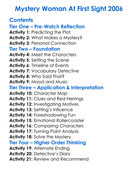 Mystery Woman At First Sight 2006 Worksheet Activity Booklet