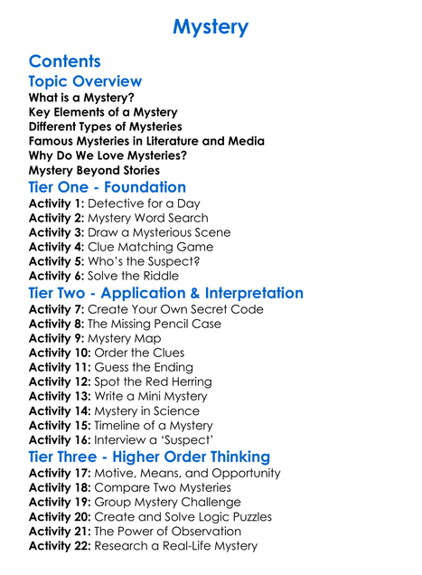 Mystery Worksheet Activity Booklet