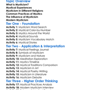 Mysticism Worksheet Activity Booklet