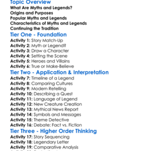 Myth And Legend Study Worksheet Activity Booklet