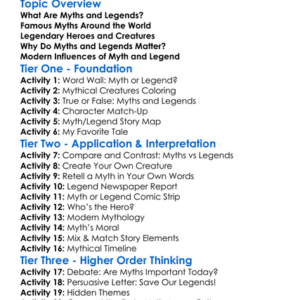 Myth And Legend Worksheet Activity Booklet