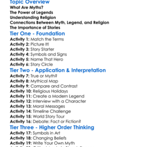 Myth Legend And Religion Worksheet Activity Booklet