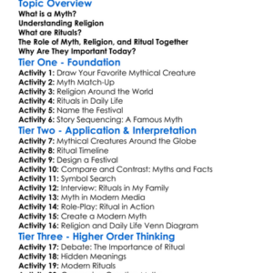 Myth Religion And Ritual Worksheet Activity Booklet
