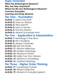 Mythological Allusions Worksheet Activity Booklet