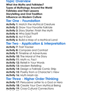 Mythology And Folktales Worksheet Activity Booklet