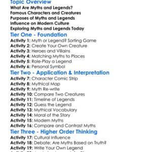 Mythology And Legends Worksheet Activity Booklet