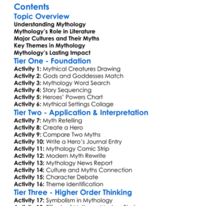 Mythology And Literature In Ancient Cultures Worksheet Activity Booklet