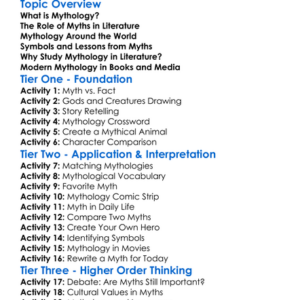 Mythology In Literature Worksheet Activity Booklet